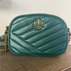 Tory Burch Kira Emerald Quilted Leather Camera Crossbody with Gold Hardware